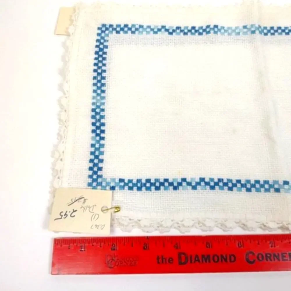 2 Handmade Doilies Embroidered w Crochet Trim 15